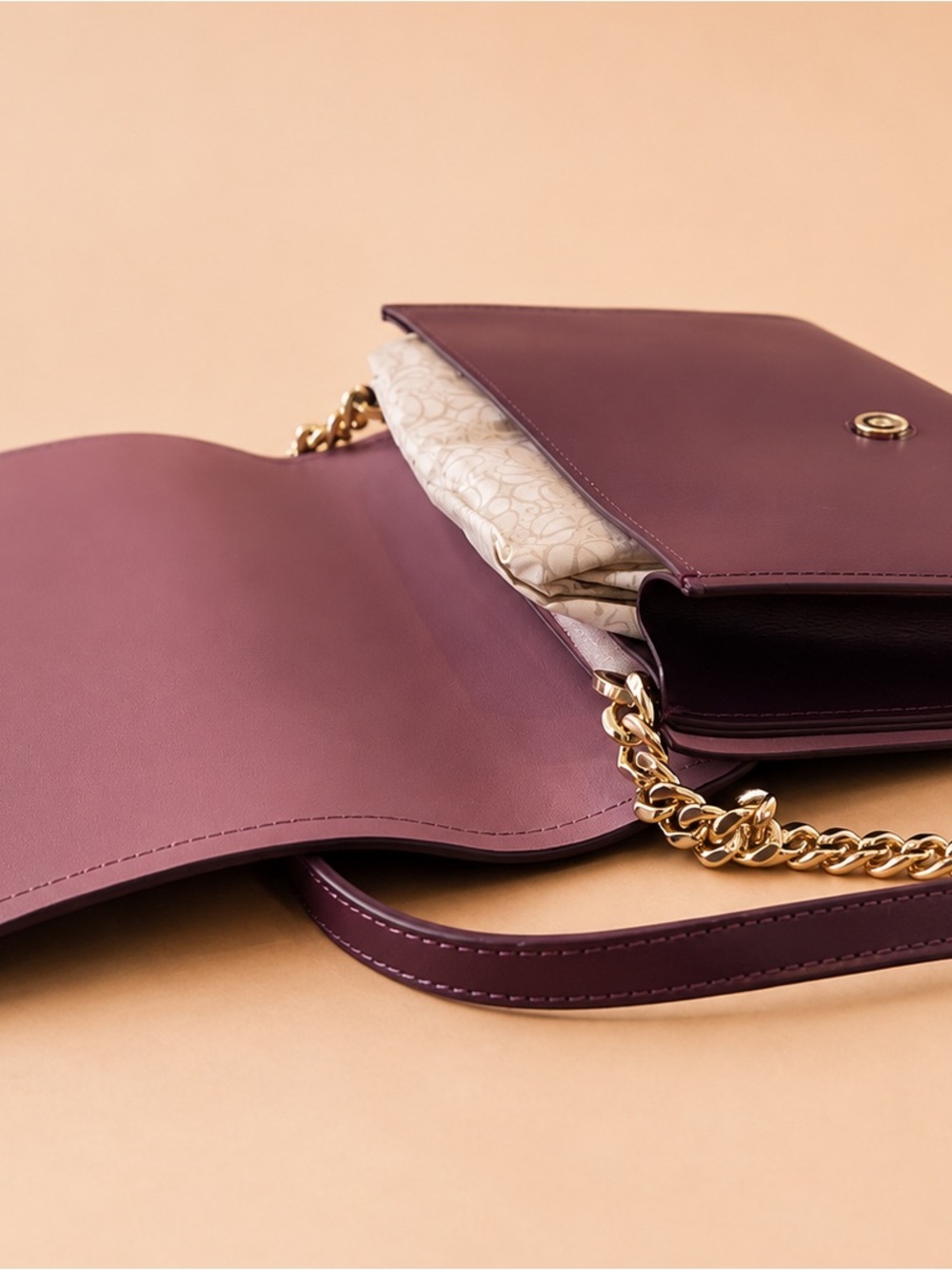 Kate Spade New York Plum Leather Shoulder Bag Gold Chain Burgundy Purse - Picture 2 of 7